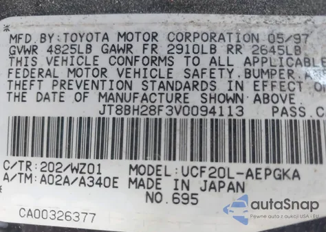 1997 Lexus Ls 400 из США, поврежденный, VIN JT8BH28F3V0094113